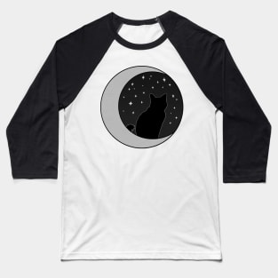 Black Cat and Silver Crescent Moon Baseball T-Shirt